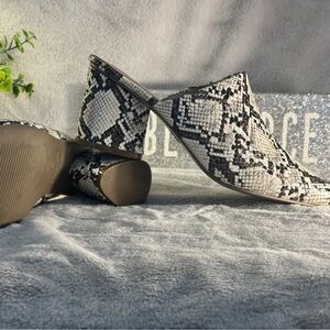 ROHB Black and White Snakeskin Mules
